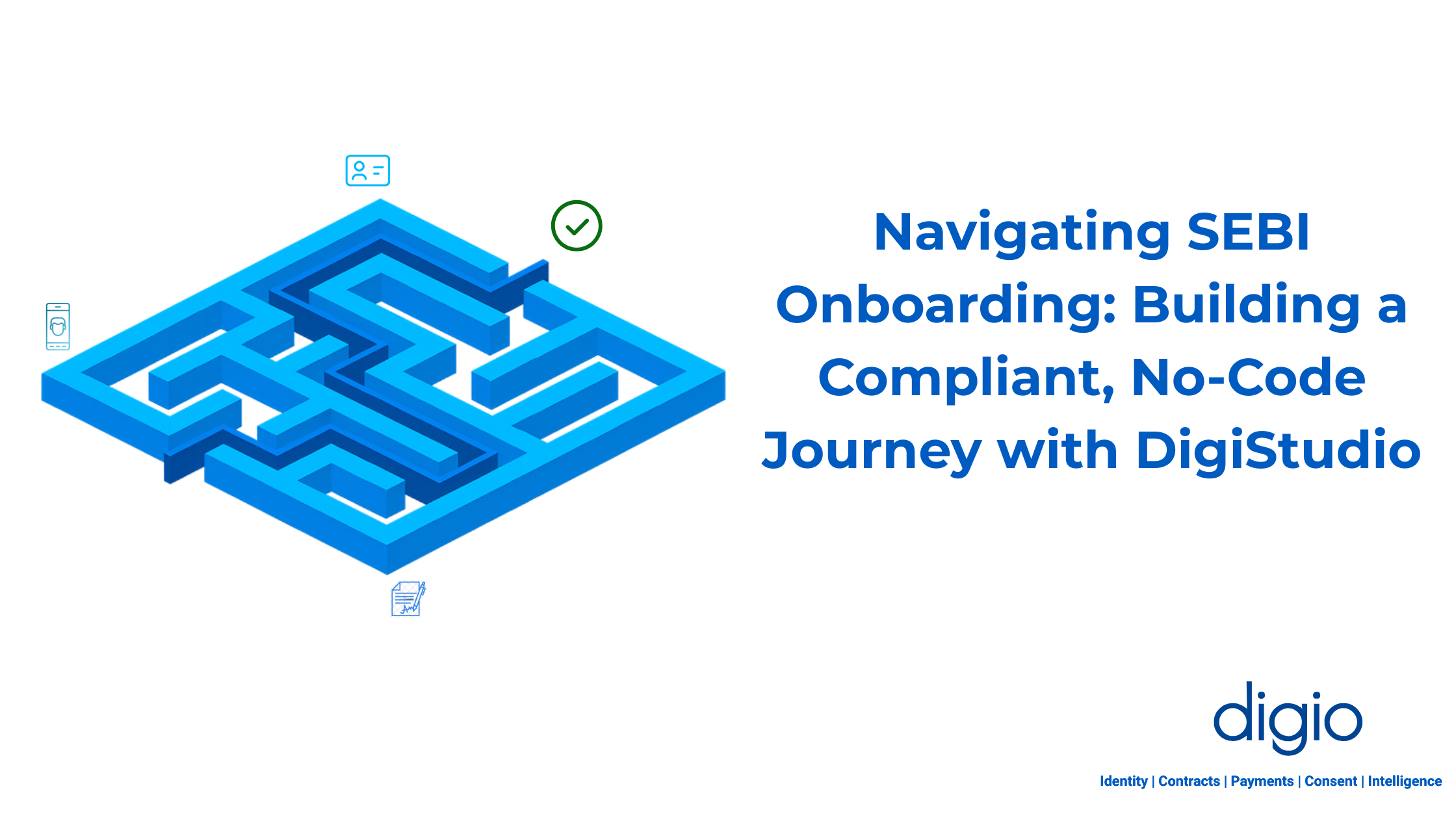 Illustration showing digital KYC and compliance steps for SEBI onboarding, with documents and verification icons.